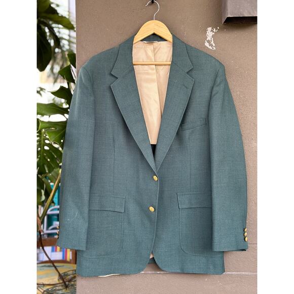 Vintage 80s Oakmont Made in USA Men’s 46R Green Worsted Wool Blazer Sport Coat - Picture 1 of 7